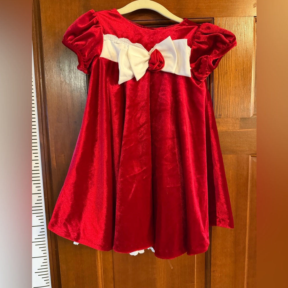 Bonnie Baby Red Velvet Dress with White Bow